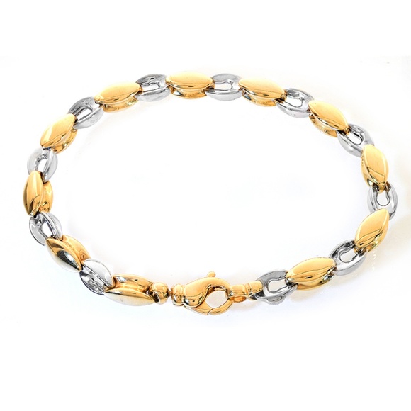 6.5mm 14K Two Tone Gold Fancy Link Bracelet Italy - Picture 1 of 3